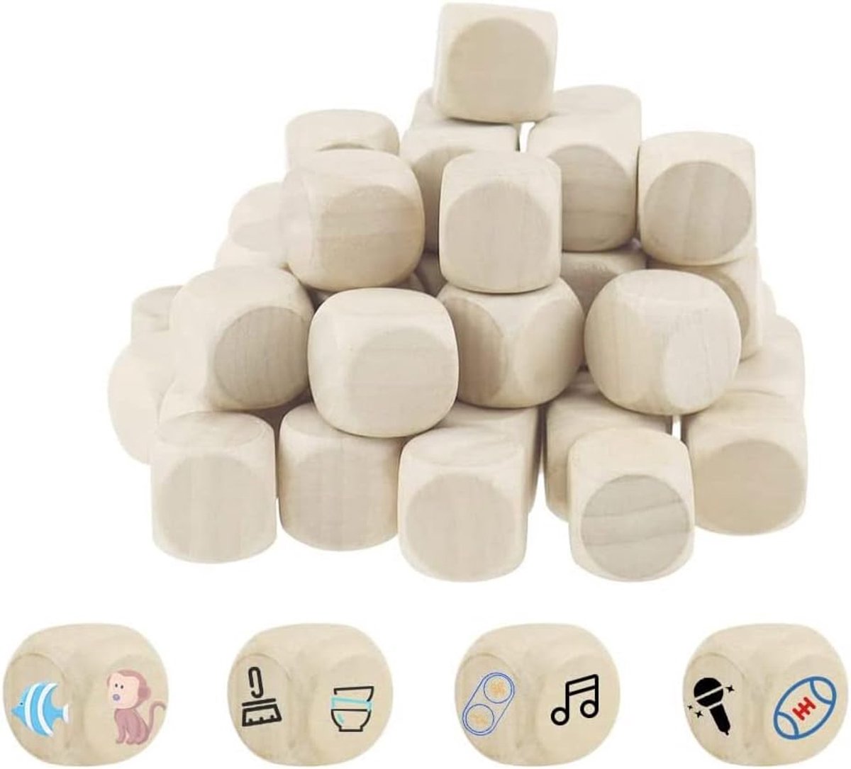20 stuks DIY lege dobbelstenen onbeschilderde houten dobbelstenen eenvoudige houten dobbelstenen voor doe-het-zelf kunst en handwerk bordspellen, 20 mm