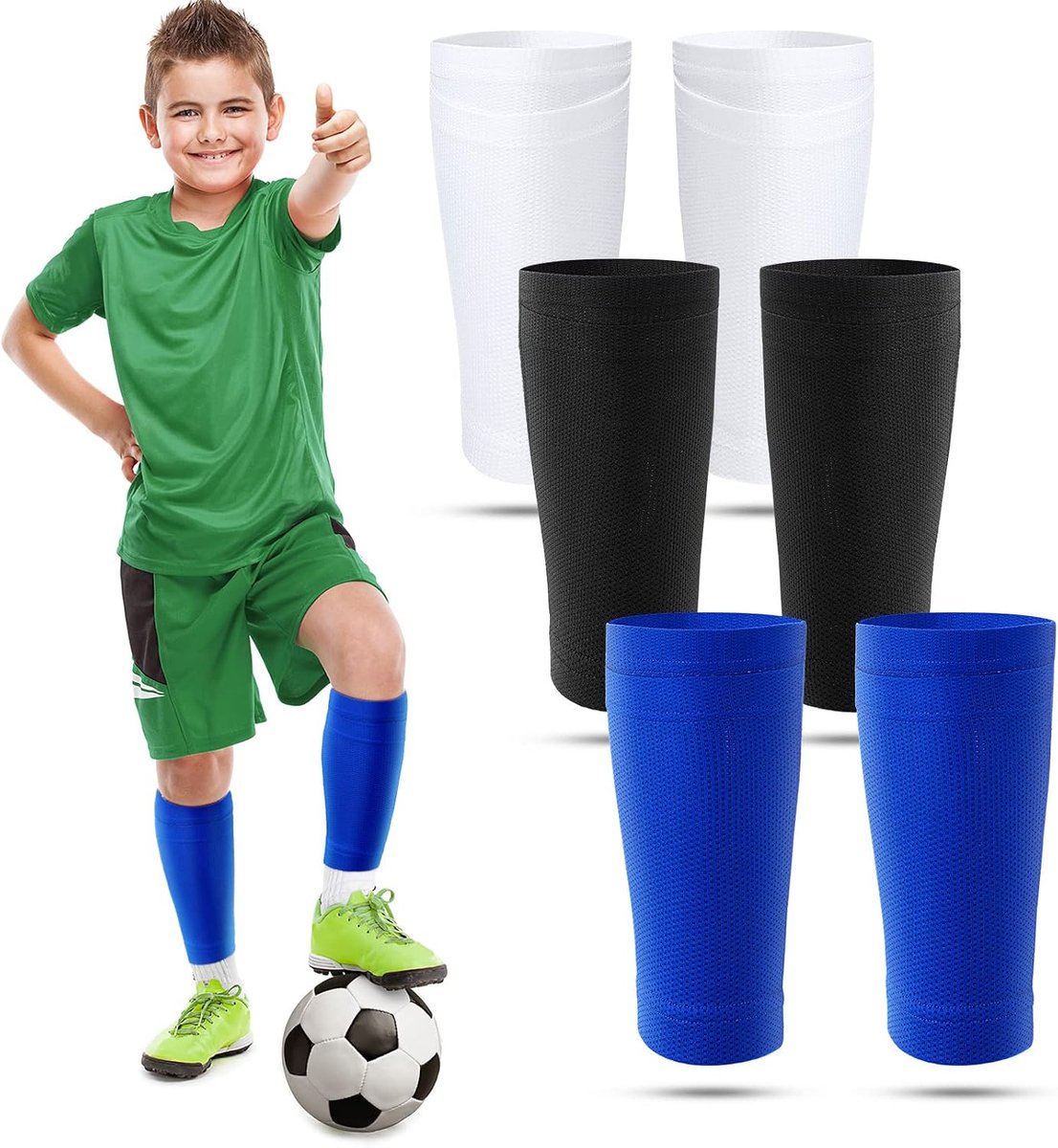 3 Pairs Kids Voetbal Scheenbeschermer Sokken Ademend Kalf Shin Guard Covers Shin Guard Houders Voetbal Sokken met Zakken
