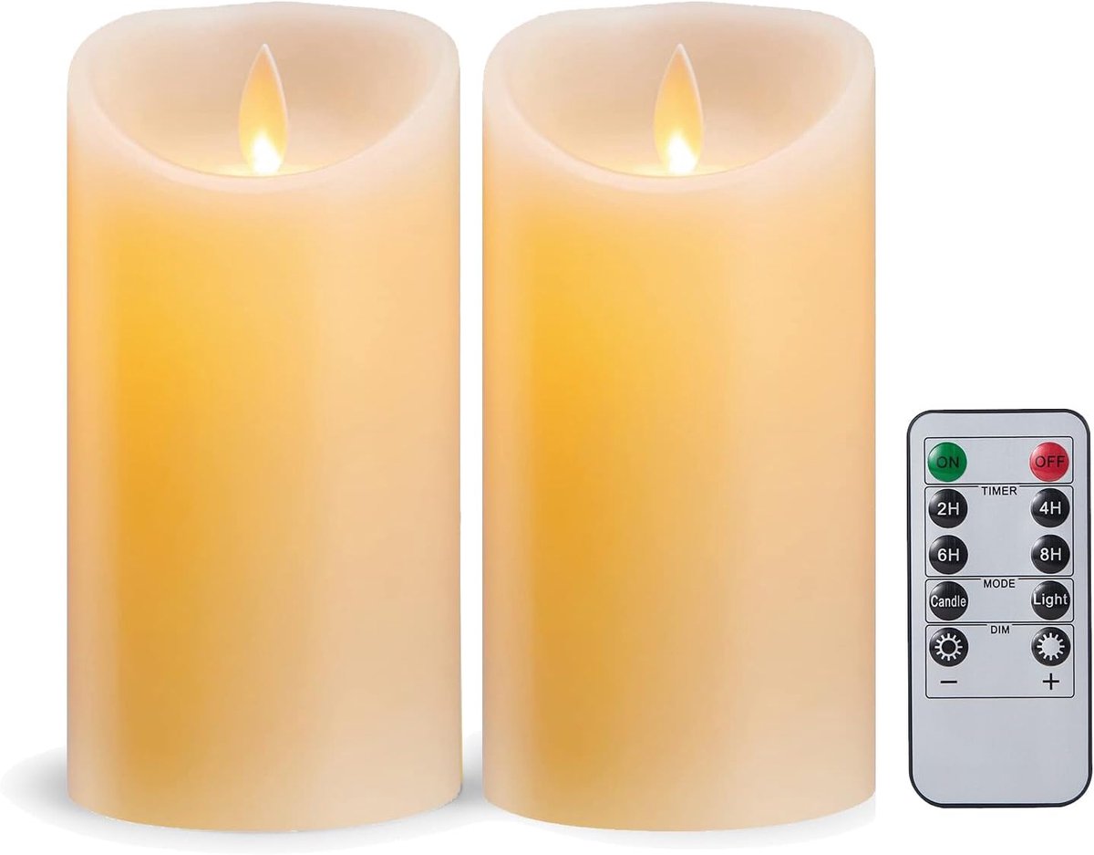 Kaarsen [2 stuks] - Vlamloze LED Kaars met Realistische Flikkerende Vlam - Afstandsbediening en Timer voor Gezelligheid - Kerstmis, Halloween, Verjaardagen Decoratie - 7,5x15 cm