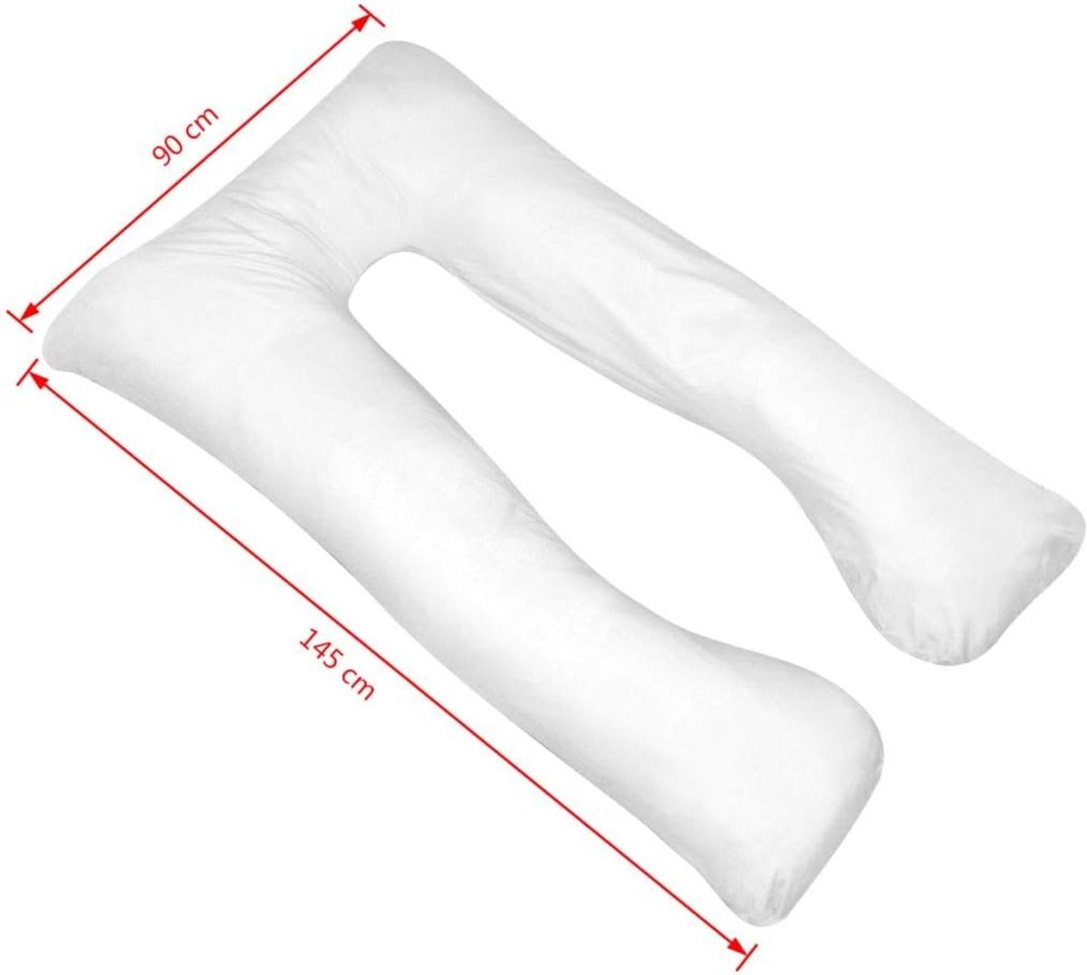 U-vormig zwangerschapskussen 90 x 145 cm microvezel met PP-katoenvulling, afneembaar en wasbaar kussensloop, ideaal voor zwangere vrouwen of moeders die borstvoeding geven, wit