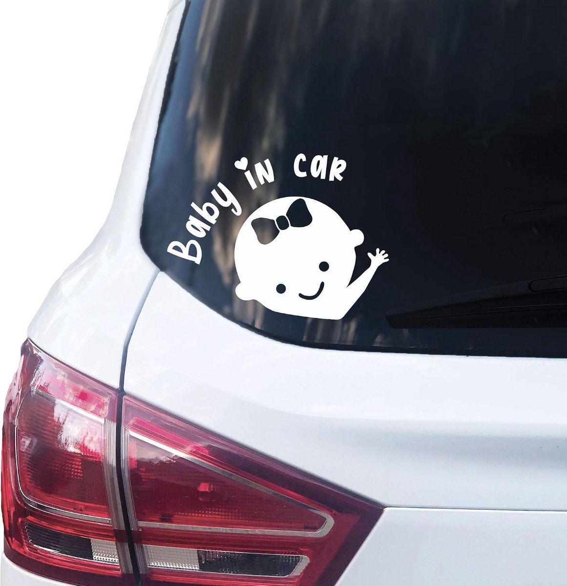 Baby in Car Sticker 14 x 10 cm Autosticker Babysticker Autosticker Vinyl Baby on board (V2 meisjes, wit)