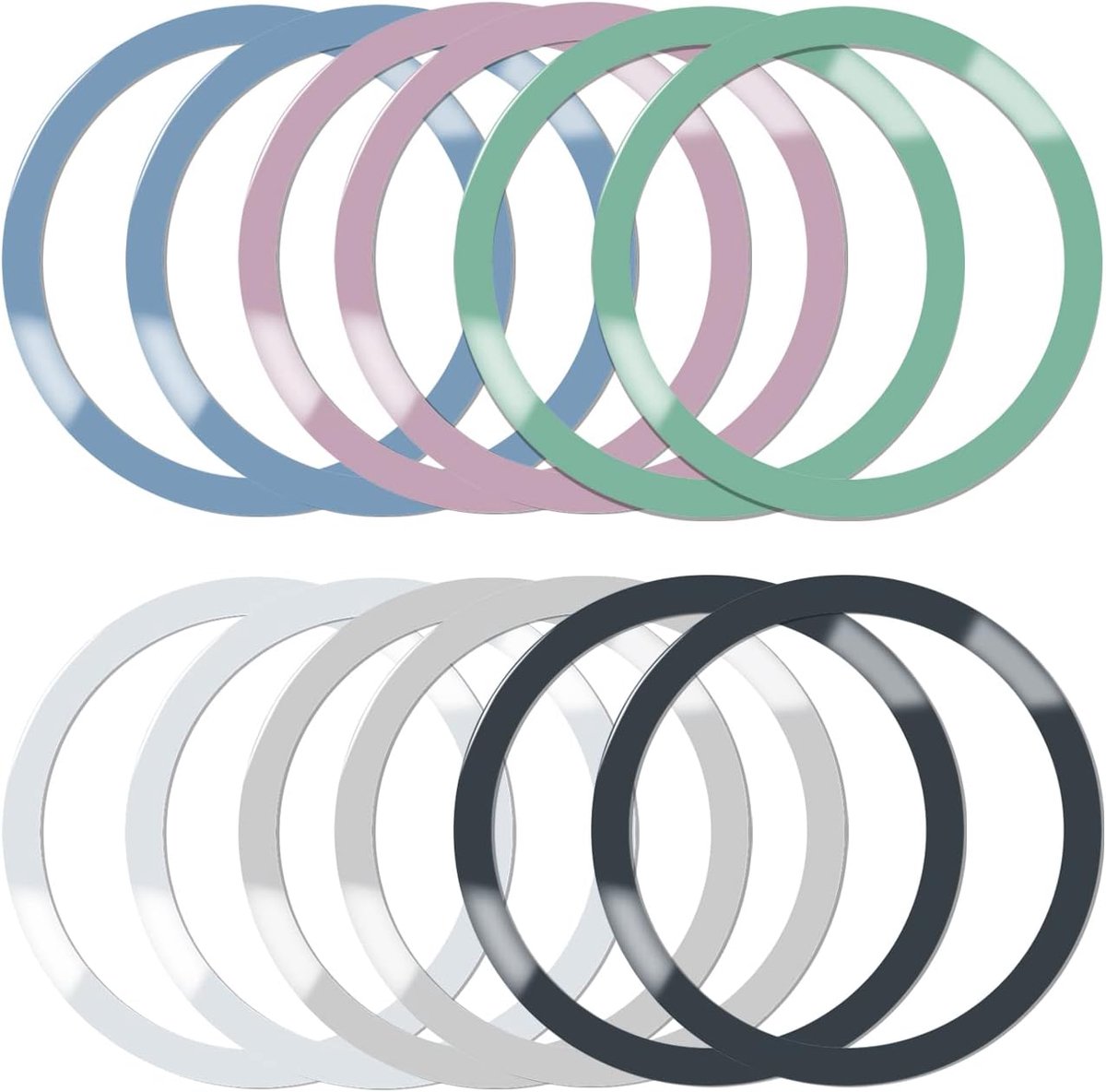 12 stuks magnetische draadloze oplader universele metalen ringen met sticker, 6 kleuren, ultradunne metalen ringen compatibel met MagSafe draadloze oplader autolader op de meeste smartphones