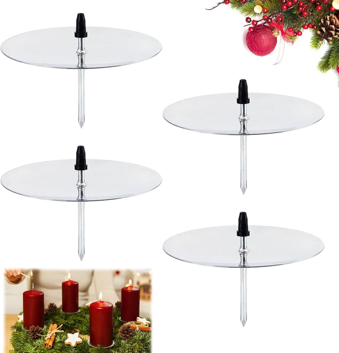 6 cm kaarsenhouder voor adventskrans goud, Taozoey adventskaarsenhouder metaal kaarsenstandaard, kaarsschotel kaarsensteker kaarsenstandaard voor advent kersttafeldecoratie (zilver)