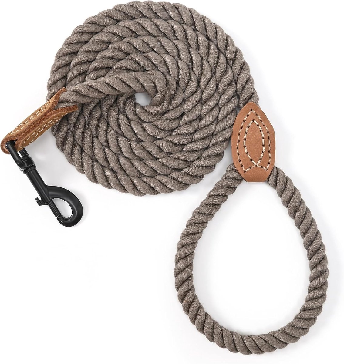 Touwriem met leer gestoffeerde handgreep en stevige metalen sluiting (Camel, 1.52 m)