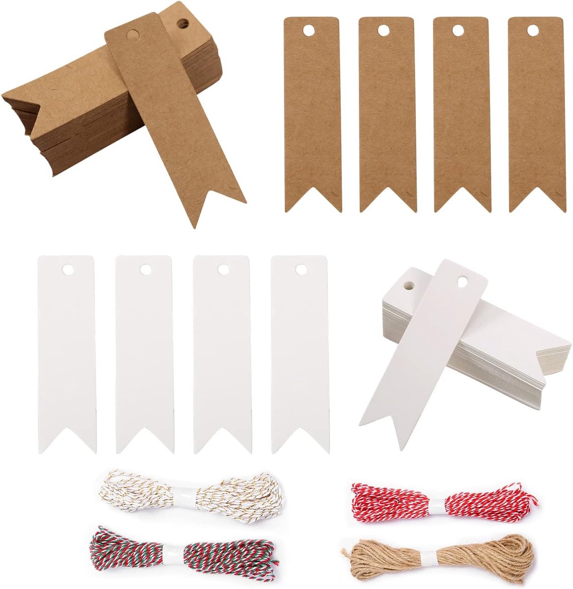 200 stuks kraftpapier etiketten en 4 rollen jute koord, hangende cadeaulabels voor bruiloften, feesten, Kerstmis, verjaardagen, DIY cadeaudecoraties