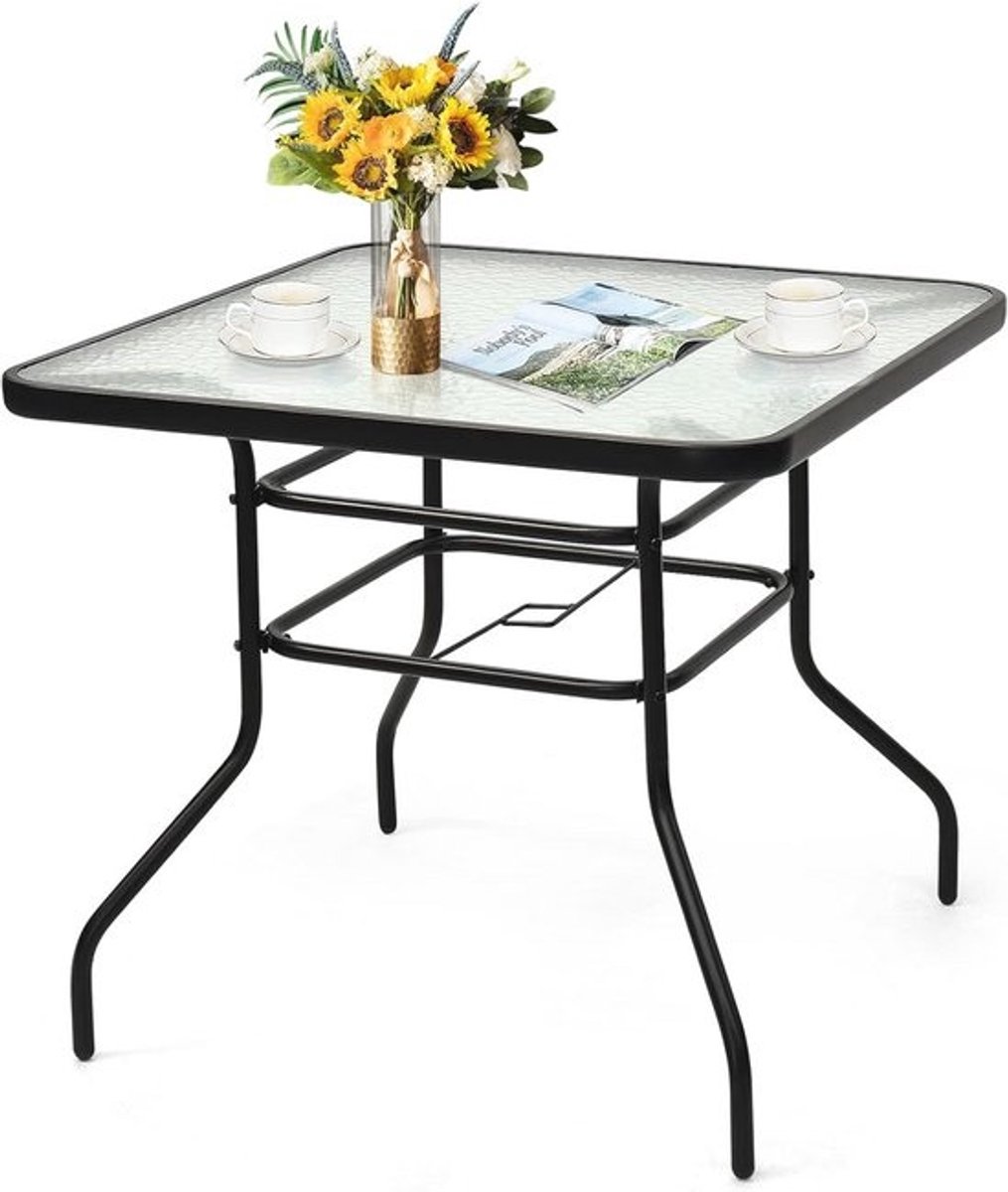 Tuin- en balkontafel met parasolgat en glazen blad - Perfecte bistrotafel voor tuin, terras en balkon