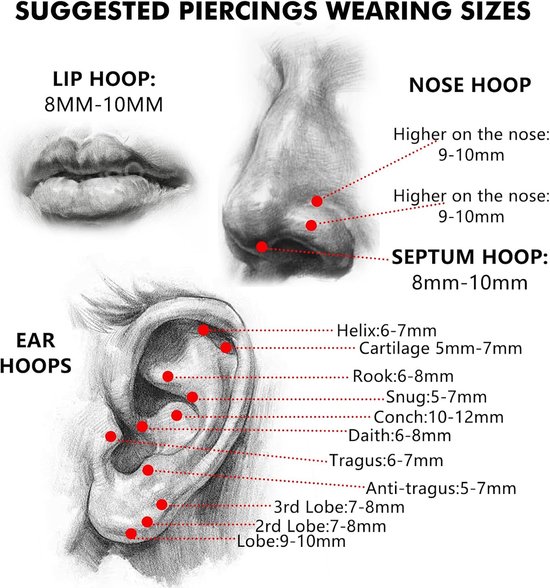 Ringen oor helix conch zilver goud piercing kraakbeen ringen tragus daith opaal ring neus piercing hypoallergeen 18G 16G 6MM/8MM/10MM — afbeelding 4