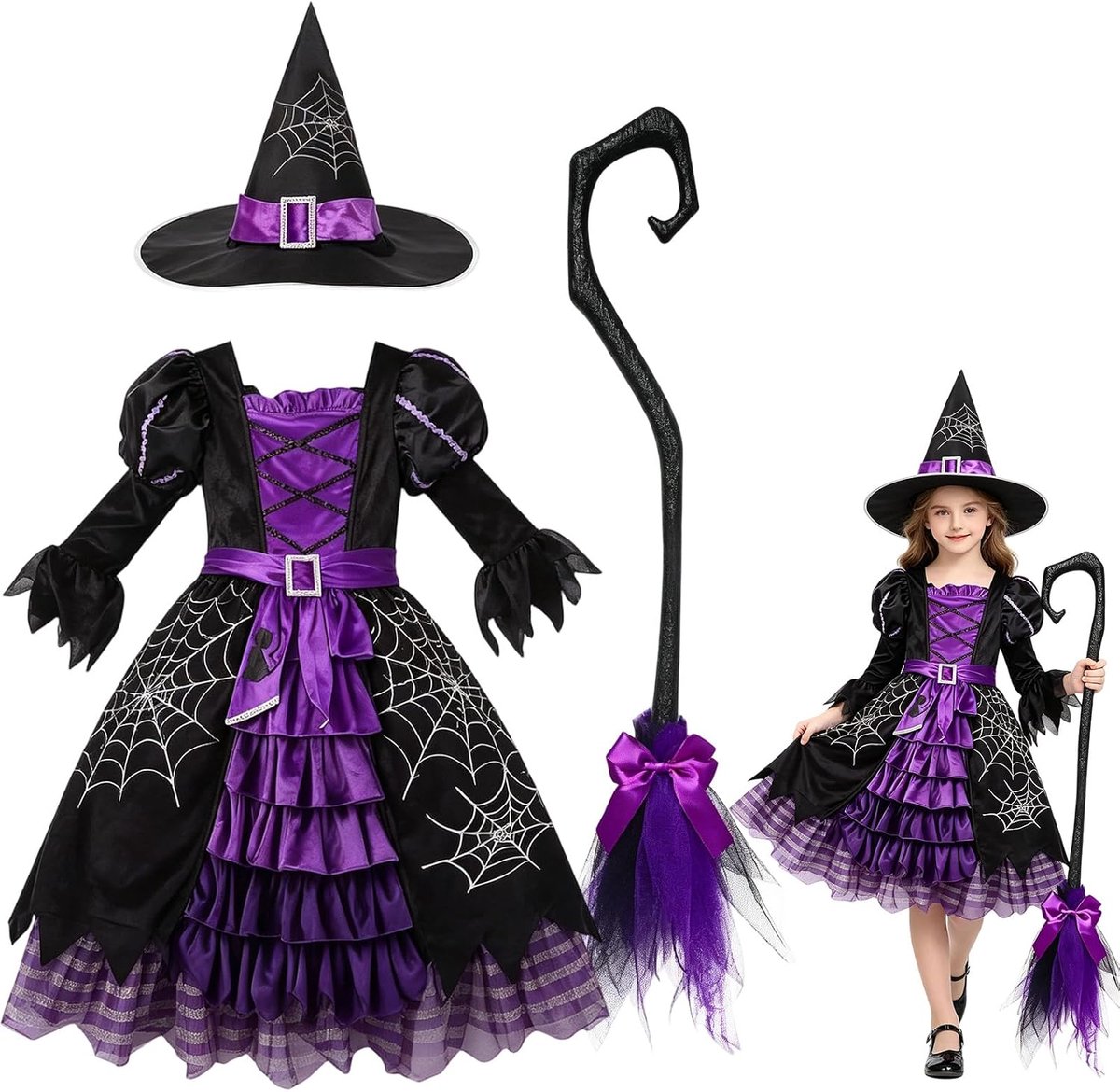 3-delig Halloween-kostuum, deluxe set voor meisjes