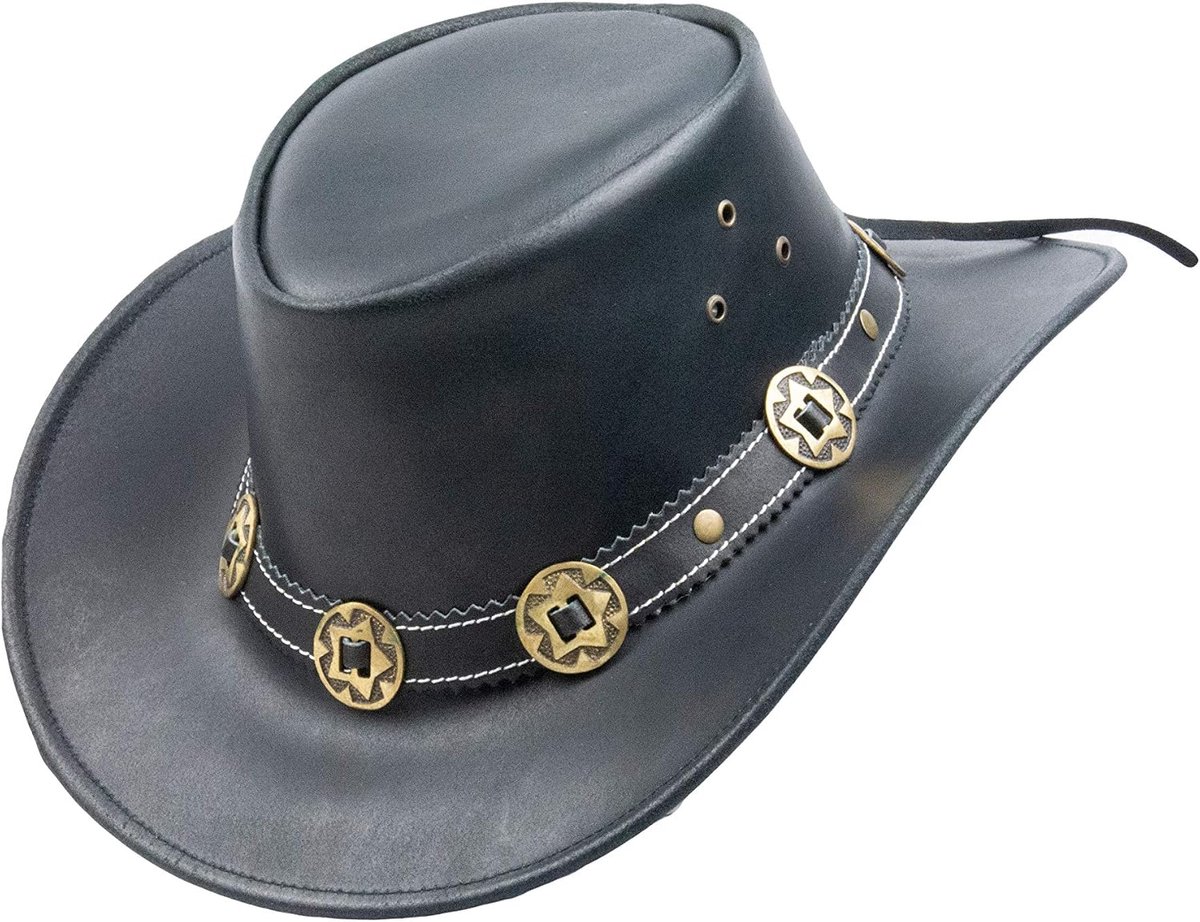 Jungle YARRAM lederen hoed, westernhoed, Australische hoed, cowboyhoed Concho