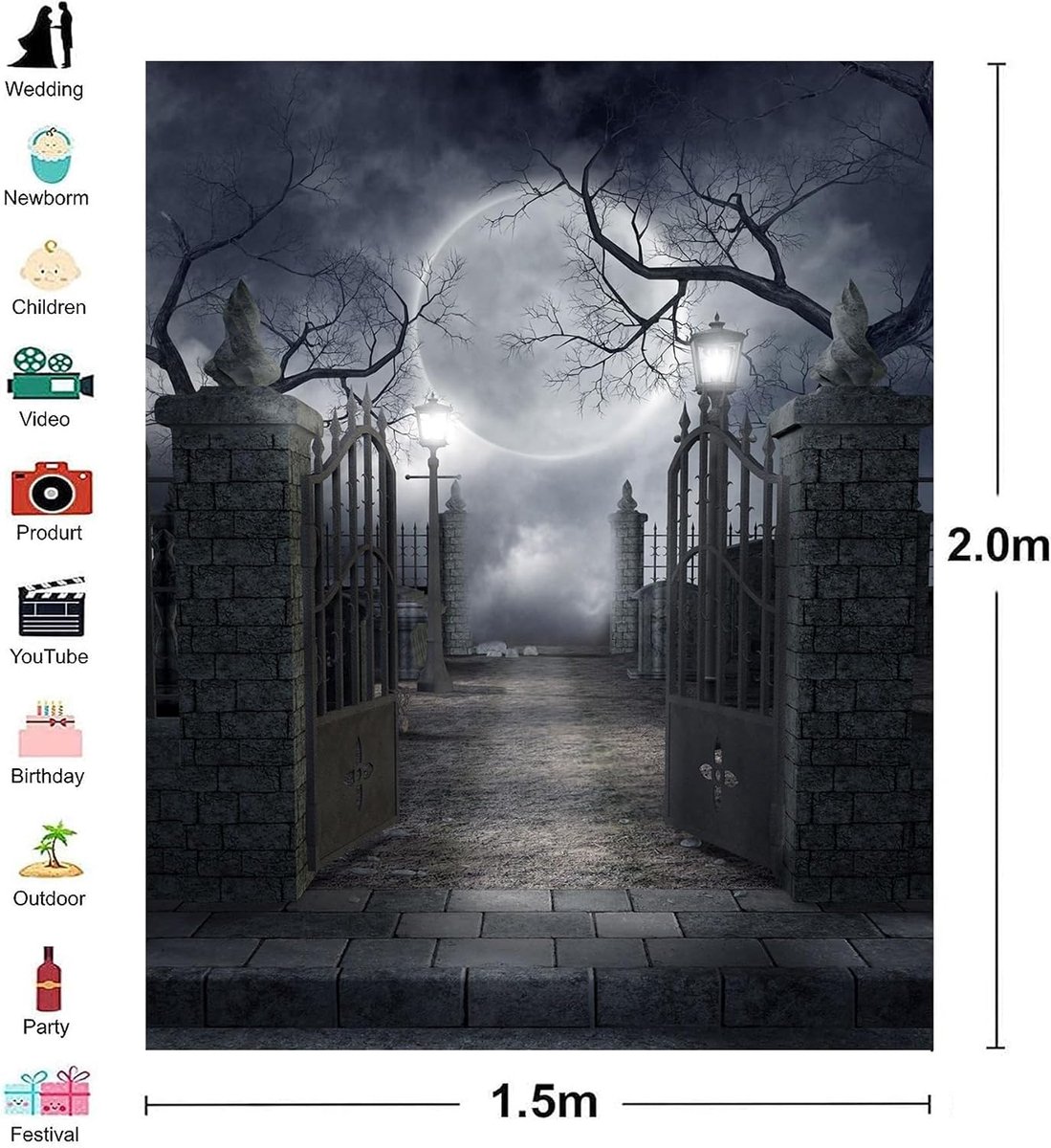 Fotografie achtergrond, 1,5 x 2 m Ci-Fotto Halloween-feestdecoratieachtergrond met deur, fotostudio-achtergronden geschikt voor kinderfotografie