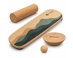 FunLife ALPINE Balance Board set met kurkrol en 2 kurkopzetstukken – Balansbord van berkenhout voor core-, balans- en coördinatietraining