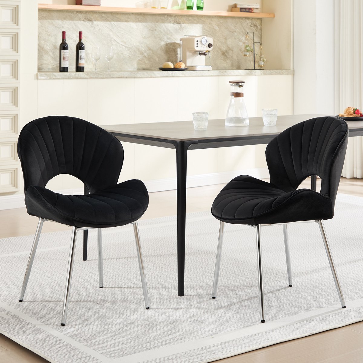 MODENUIT Eetkamerstoel 53 x 62,5 x 83 cm - Opengewerkte Rugleuning - Set van 2 - Metaal - Velvet Zwart