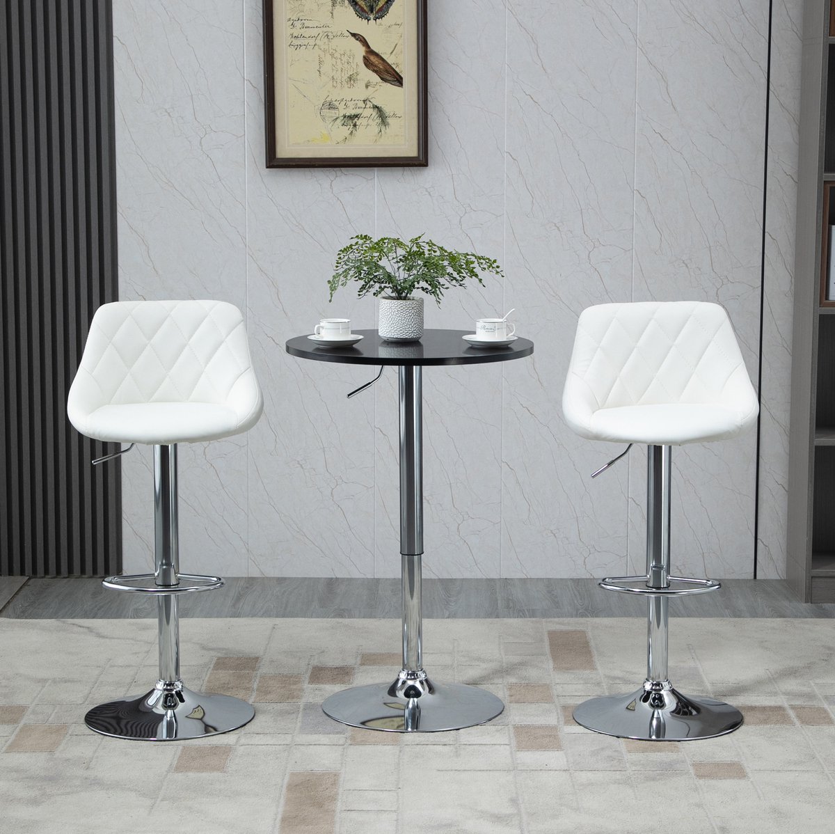 STILVORA Bartafel - Ronde Hoogteverstelbare Tafel met Draaibaar Tafelblad - voor Eetkamer en Barhoek - Metaal en Zwart MDF - 61 x 61 x 70-90 cm