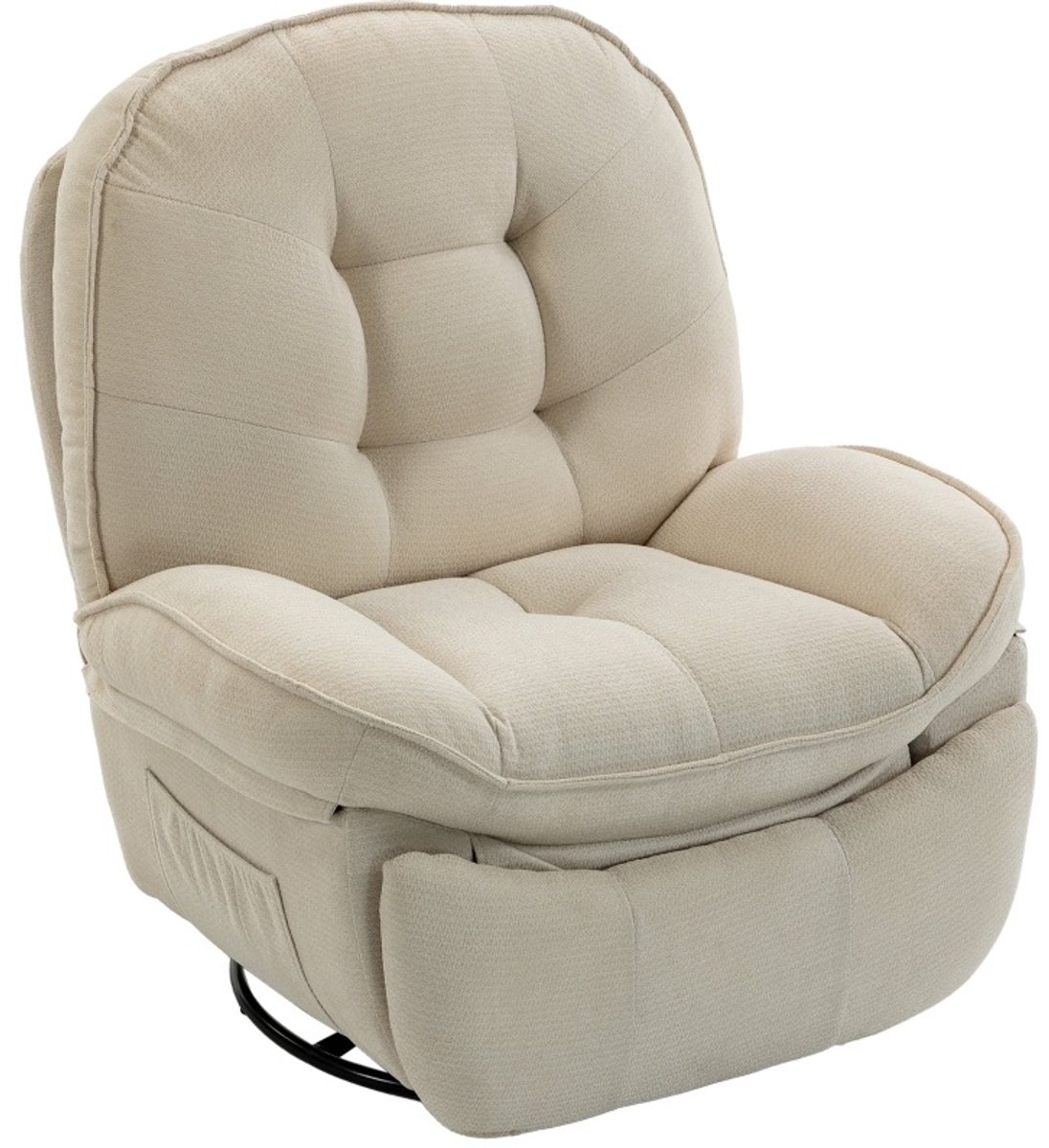 REDOM Relaxfauteuil - 360° draaibaar - Wippende ligfunctie met verstelbare voetsteun - Chenille bekleding - Crème wit - 95 x 94 x 104 cm Crèmewit