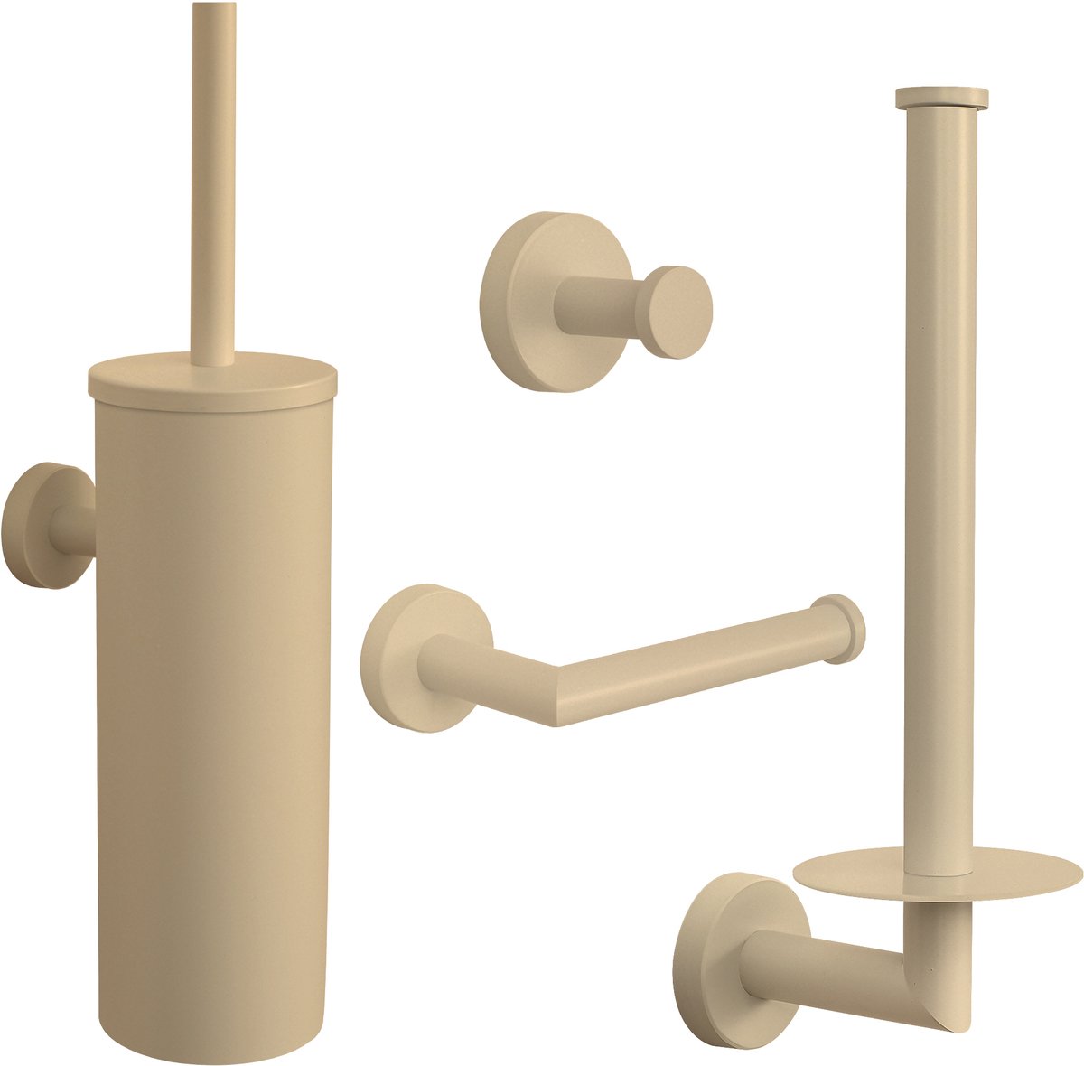 VDN Stainless Toiletaccessoireset beige 4-delig - RVS - Toiletborstelhouder - Toiletrolhouder - Handdoekhaakje - Reserverolhouder