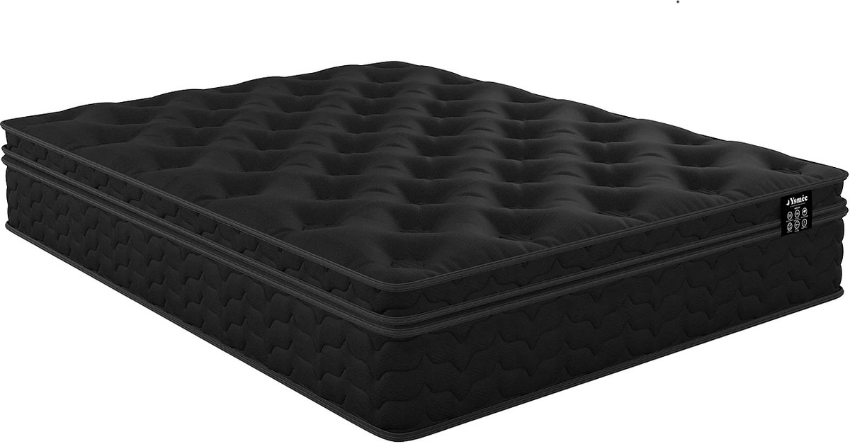 Vente-unique Matras 140 x 190 cm hybride met pocketveren, geïntegreerde topper en zwarte tijk - dikte 30 cm - van YSMÉE GAMIANI