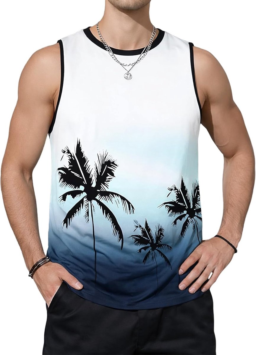 Tanktop voor heren, losse ronde hals, tanktop voor heren, zomer, comfortabel en ademend, mouwloos shirt voor heren