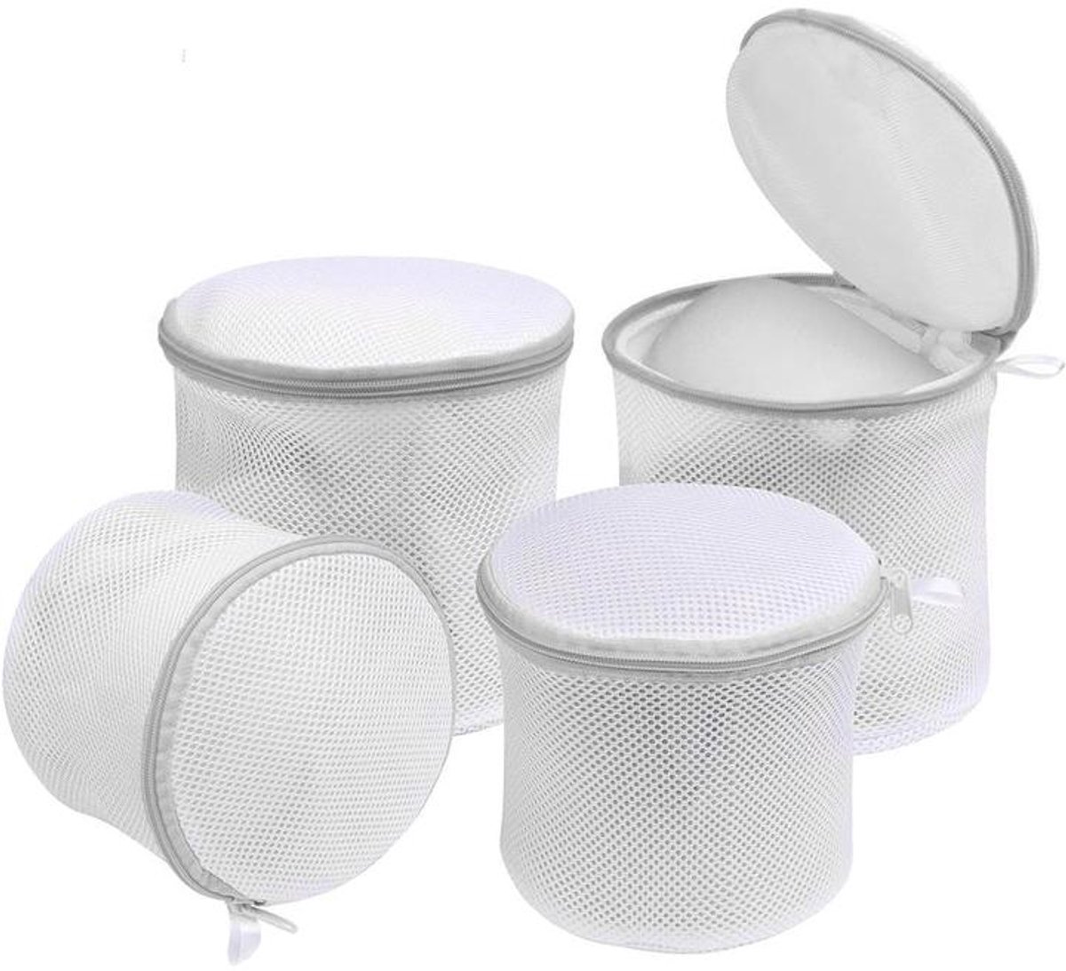BH-waszakje - waszak - 4 stuks - 16*15 cm - mesh waszakken - cilindrische waszak - wasmachine zakken - Lingerie Waszakjes met Rits - ondergoed wasnet voor dames - herbruikbare - voor intiem ondergoed - kledingbescherming - grijs