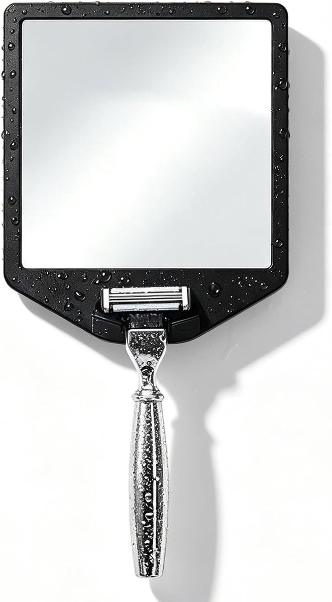 Douchespiegel anti condens - Zwart - 17,5 x 14,5 cm - PC en Siliconen - Voor Douche en Scheren
