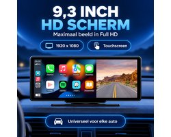 Car Essentials CarPlay Scherm 9,3 inch | Draadloos Apple CarPlay & Android Auto | Incl. Achteruitrijcamera | Full HD Touchscreen | Bluetooth, FM & AUX | Universeel