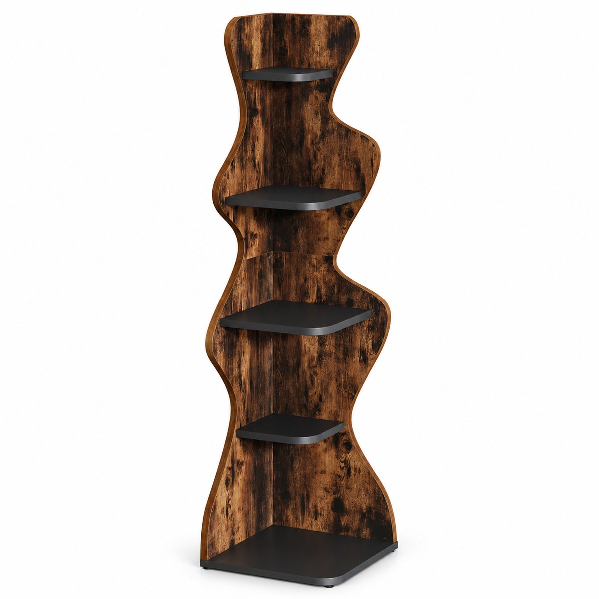 DMG Supply Hoekrek - Golvend Ontwerp - 5 Niveaus - 48 x 48 x 175 cm - Rustiek Bruin en Zwart - MDF