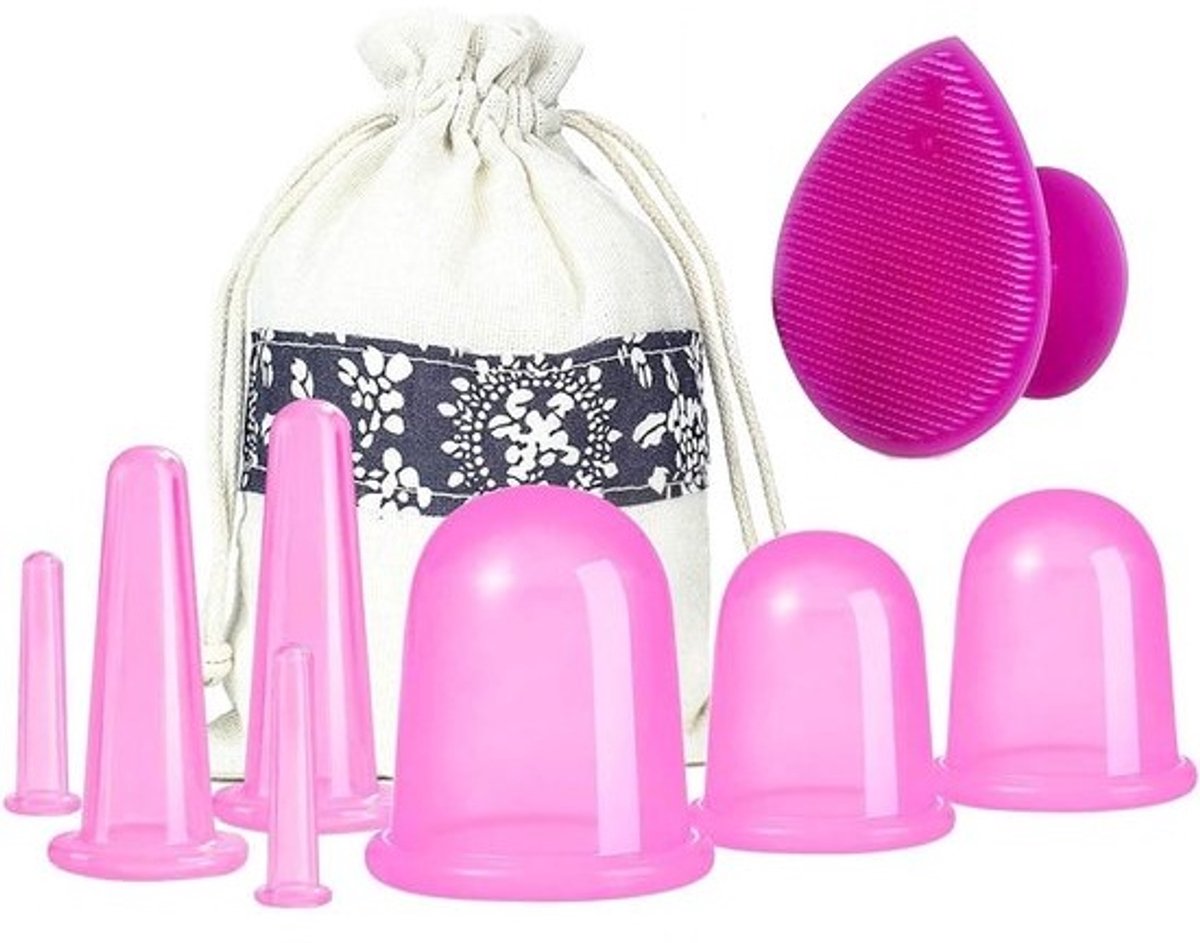 Set van 8 Silicone Cups voor Gezichts- en Oogmassage met Exfoliërende Borstel voor Huidverzorging (Klein, Medium, Groot)