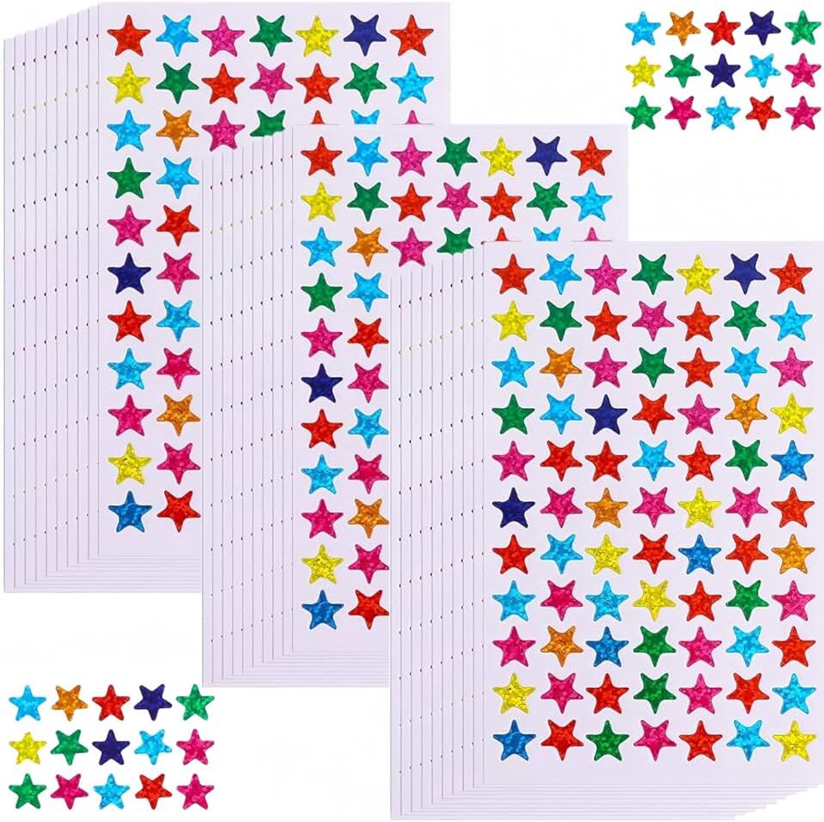 2100 stuks/20 vellen sterstickers, zelfklevende sterstickers, kleurrijke beloningsstickers voor kinderen, kleine stickers, sterren voor leraren, studenten, scrapbooking, doe-het-zelf
