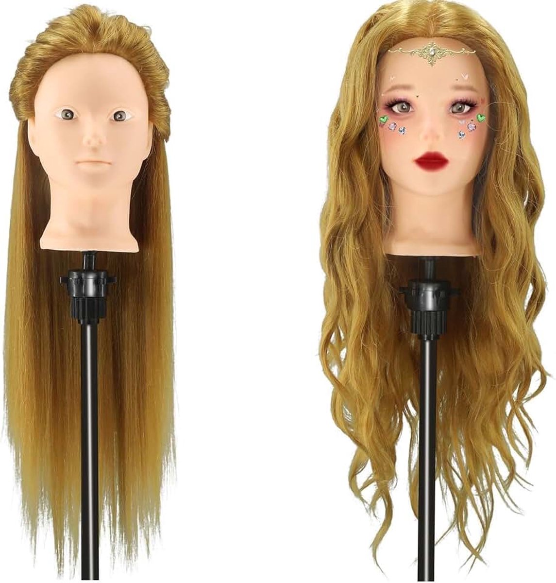 Kappershoofd, 71 cm, stylinghoofd, 80% echt haar, oefenhoofd, mannequin-hoofd om te oefenen met klem en haarstyling-vlechtset (blond)