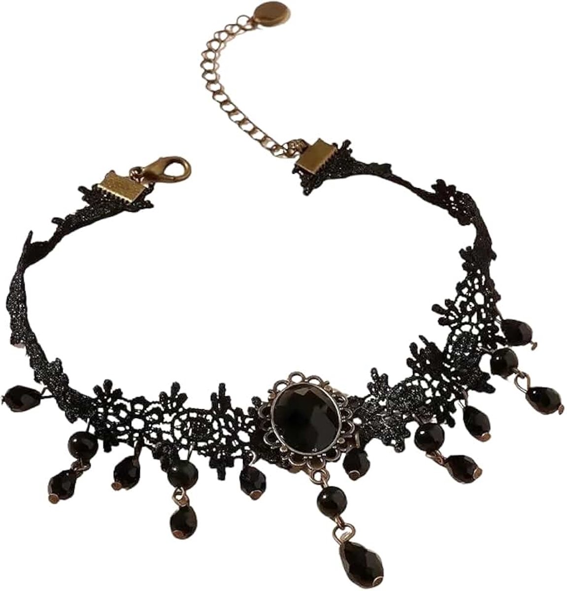 Halsketting voor Vrouwen, Verstelbare Samtleder Halsketting met Spits en Kristal, Gotische Sieraden voor Cosplay en Karneval, Perfect Geschenk voor Speciale Gelegenheden