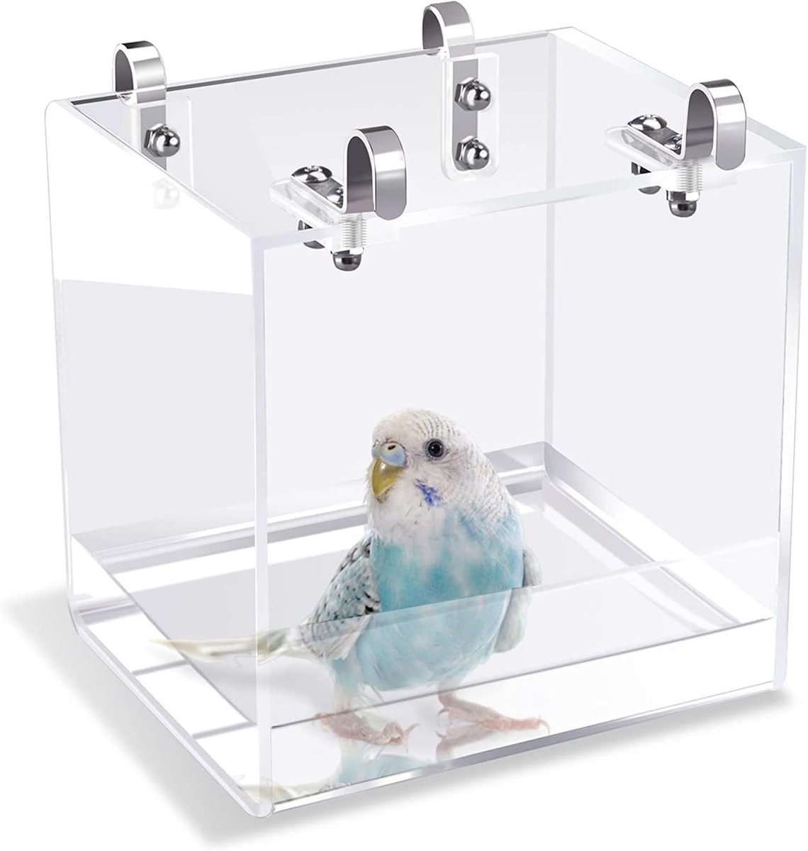 Vogelbadje met haak - Badhuisjes - Vogelbadje - Transparant vogelbadje - Papegaaienbadje - Lekvrij badje - Kunststof - 13*11*13 cm - Transparant