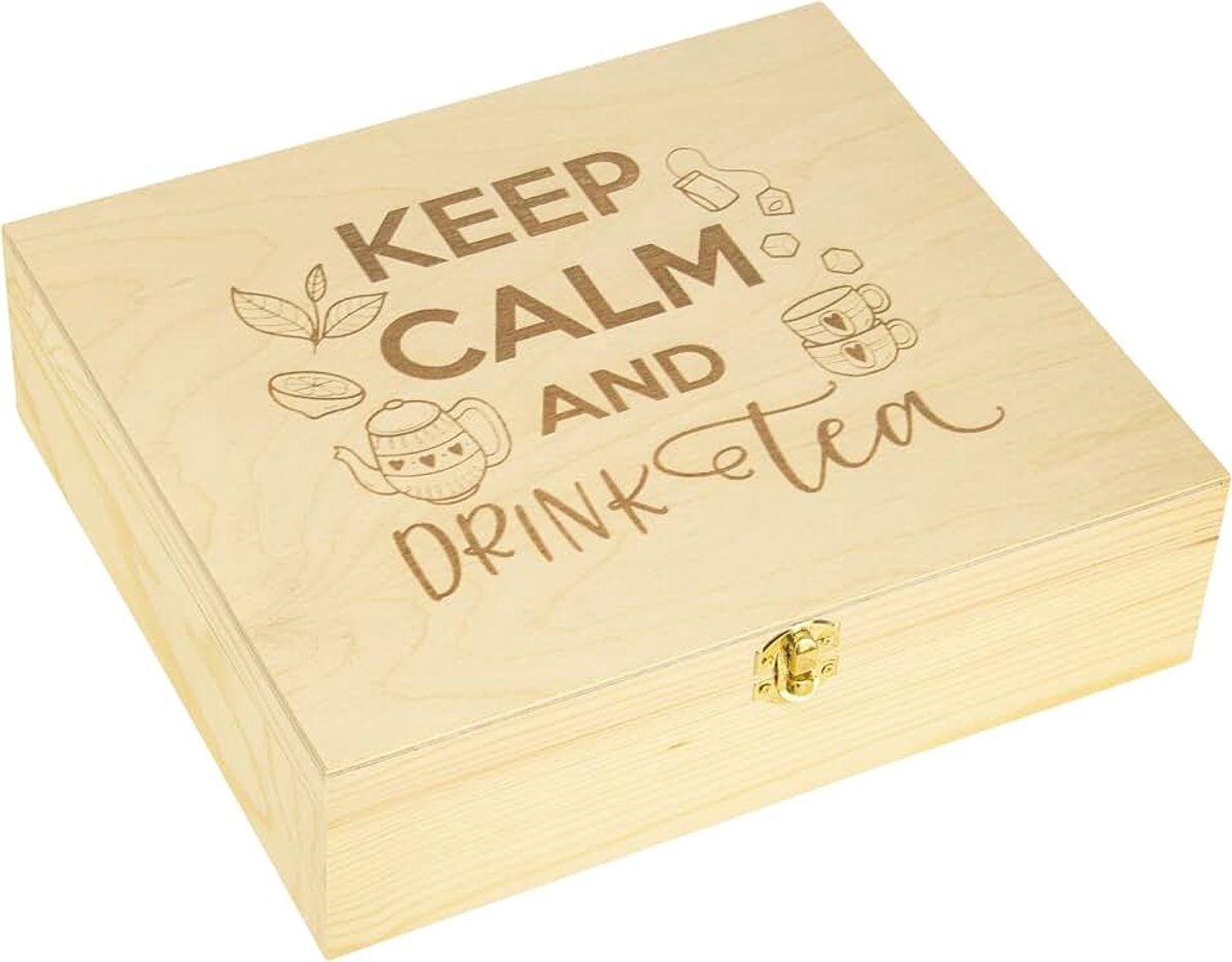 Theedoos 12 vaks - Keep Calm - grote vakken - Kwaliteit