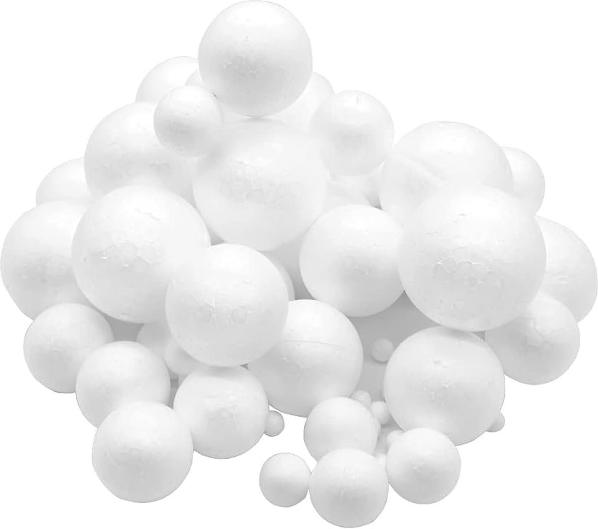 60 stuks (1, 2, 3, 4, 5 & 6 cm) ambachtelijke schuimbal, massief polystyreen mini-schuimballen voor kunst en ambachten, ornamenten schoolprojecten huwelijksdecoraties