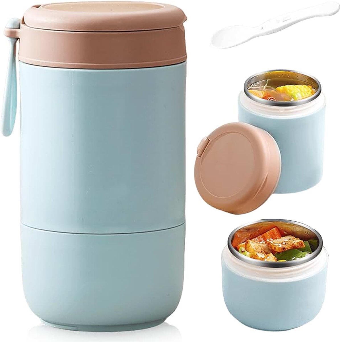 Roestvrij stalen thermosbeker voor eten: thermoskan met lepel, 800 ml vacuüm geïsoleerde thermo lunchbox, thermosbeker voor eten onderweg, warmhoudbeker voor kinderen (Blauw)