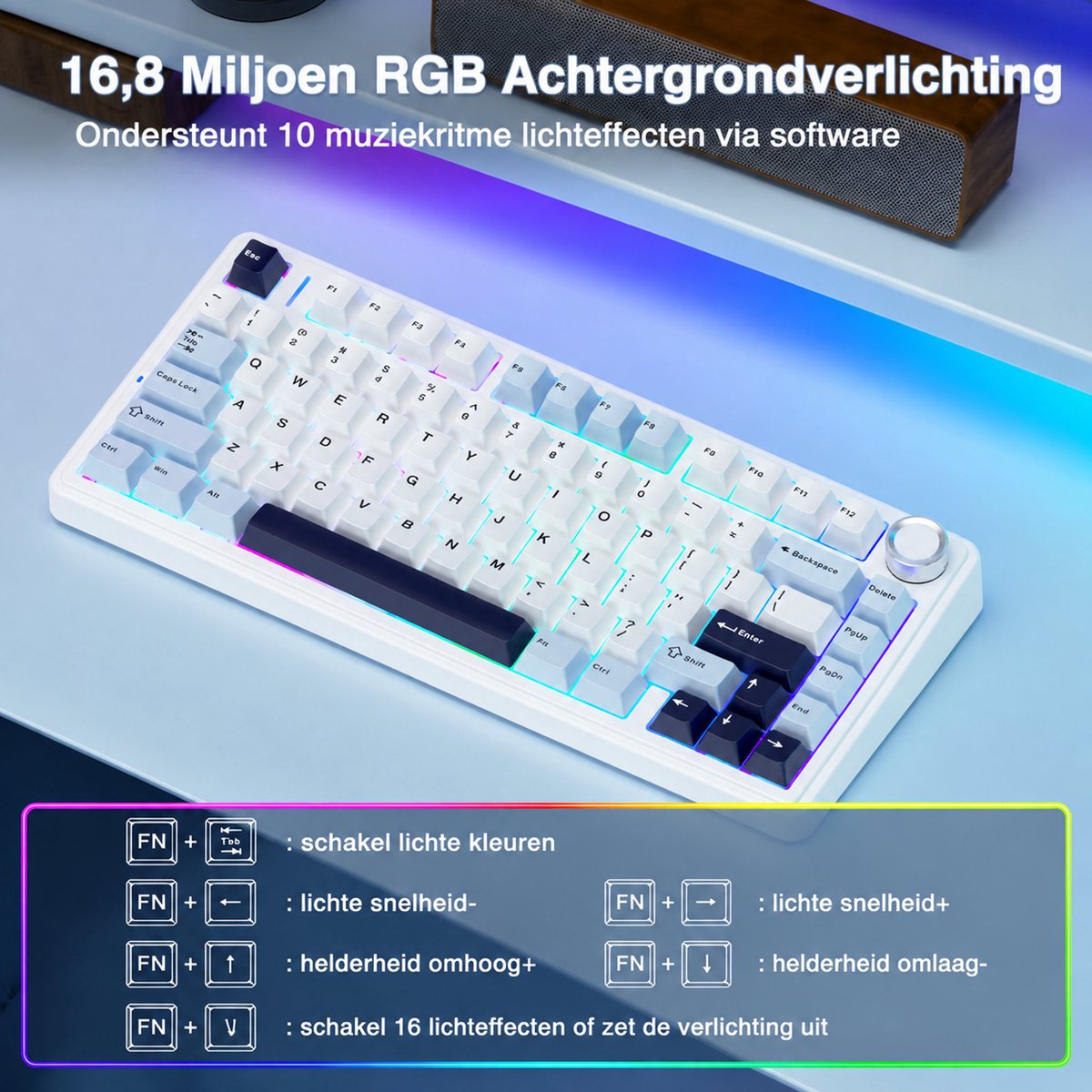 AULA F75- Mechanisch Draadloos Toetsenbord Gaming- RGB - 75% Qwerty - Gaming Keyboard - Reaper Switch - Licht Blauw thumbnail 3