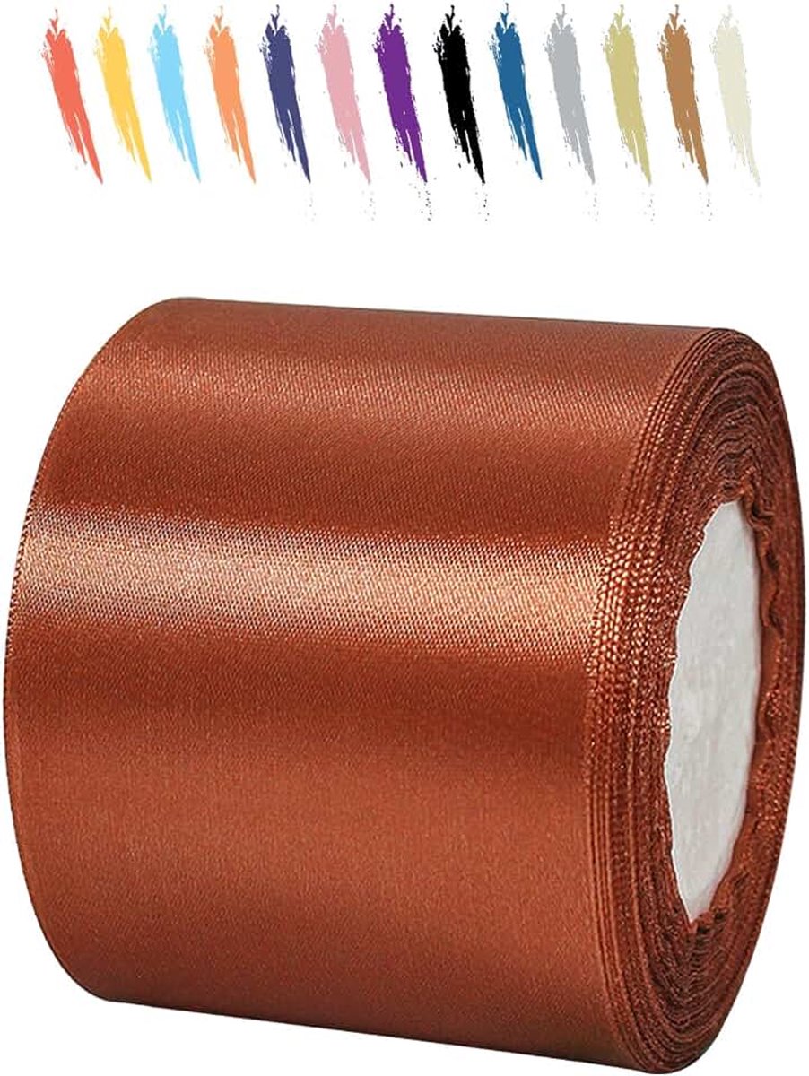 75mm Bruin Satijnen Lint,25 Meters Decoratie Zijden Linten,Breed Lint,Cadeaulint,Autolint,voor Feest, Bruiloft, Verjaardag,Valentijn Party