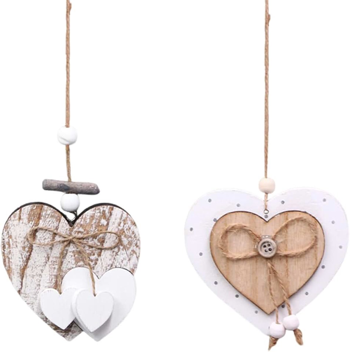 Hangers, 2 stuks, raamdecoratie, hangende decoratie, harten om op te hangen, romantische raamdecoratie, hout, hangend hart, raamdecoratie, hartvorm, raamdecoratie voor Valentijnsdag, bruiloft