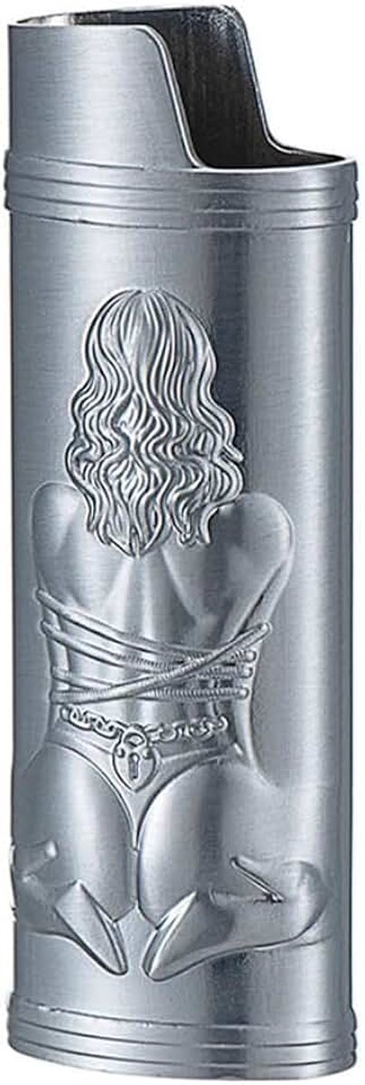 Aanstekerhoes voor BIC J6, metalen armor aanstekerhoes, sexy godin 3D-reliëf (zilver)