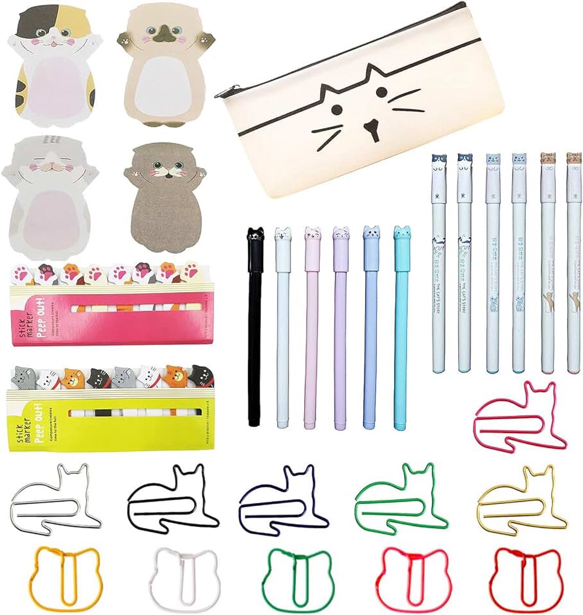 Briefpapier Set 360 Vellen Plaknotities 60 Stuk Paperclips Bladwijzer Clips 12 Stuk Creative Gel-inktpennen en 1 Briefpapier Tas