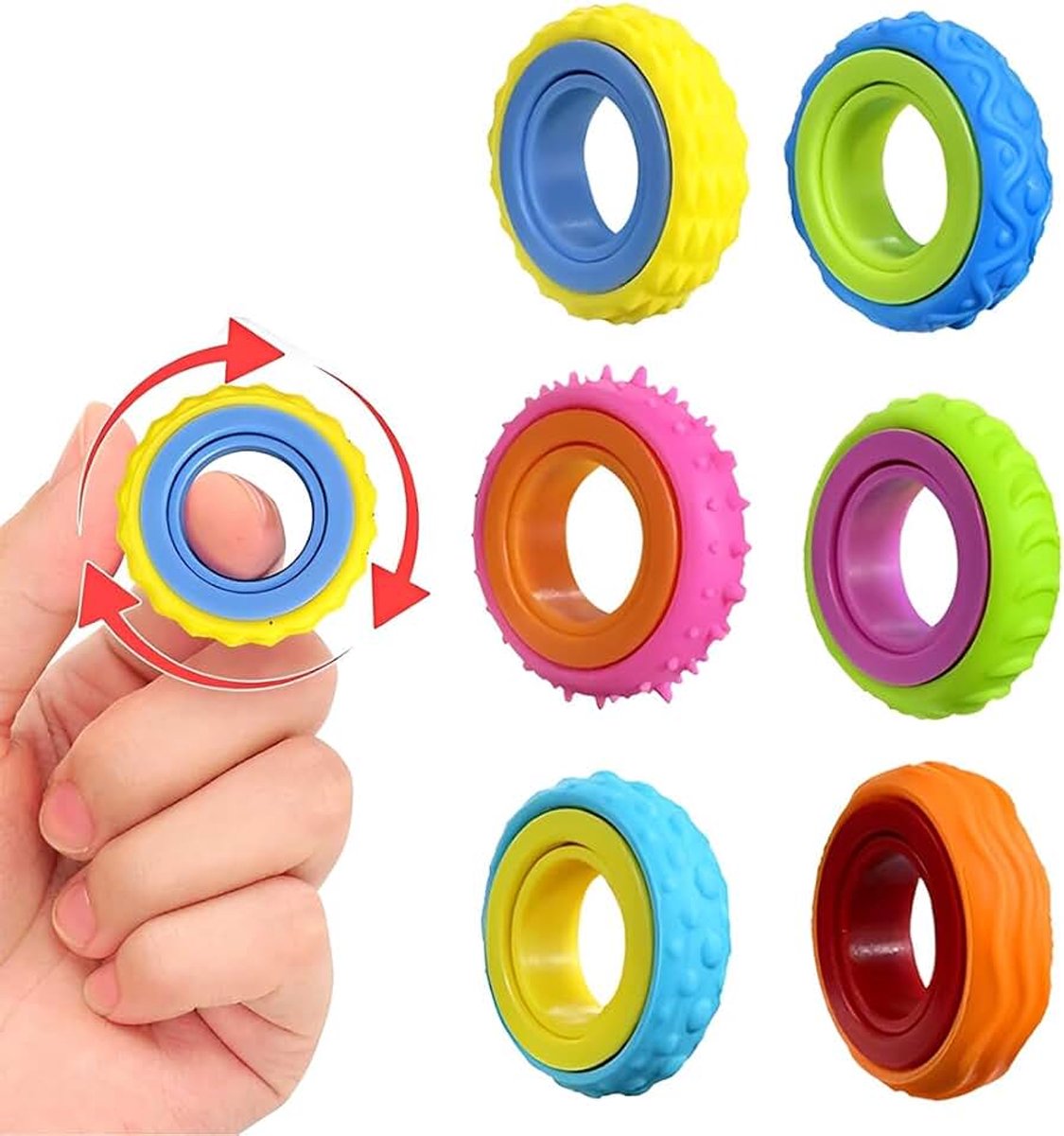 6 stuks sensorische spellen, autisme, roterende anti-stress-ringen, fidget speelgoed voor kinderen en volwassenen met angst en ADHD, rustgevend en stil