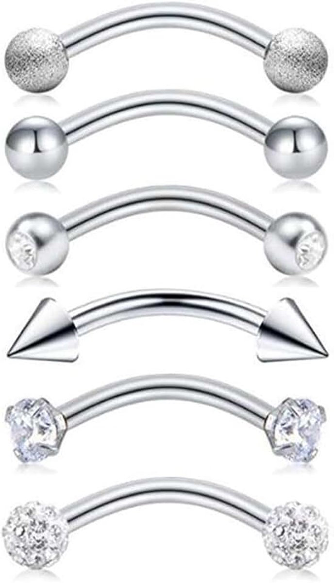 6 stuks wenkbrauwpiercings 8mm, Pierc ing Curved Barbell, Rook Pi ercing Oor, Piercin g Sieraden, Rook Pi ercing Hart Maan Vlinder Bloem, Pier cing Plugs voor Dames Heren