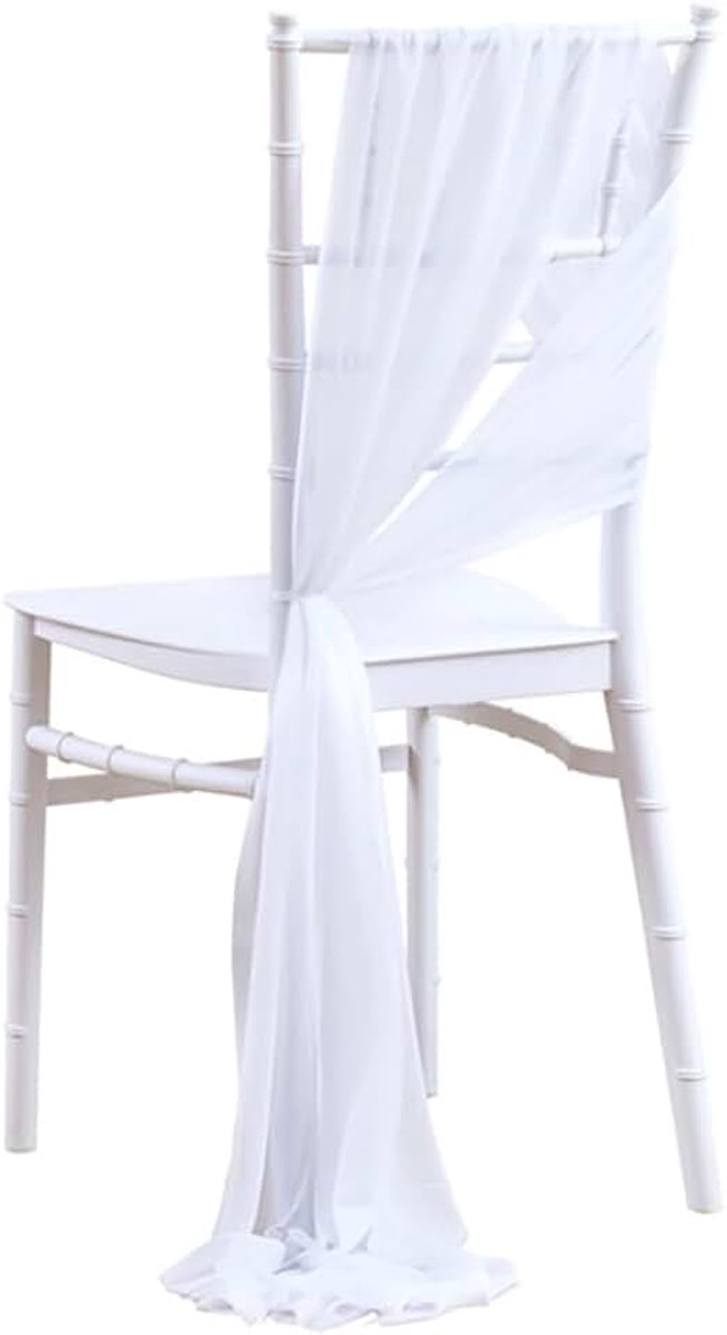 2 stuks stoelhoezen, bruiloft stoelhoezen, set van chiffon, stoelbekleding, stoelsjerpen, decoratieve stof, stoelband, stoelovertrek, decoratie voor bruiloft, ceremonie, evenement, feest, wit