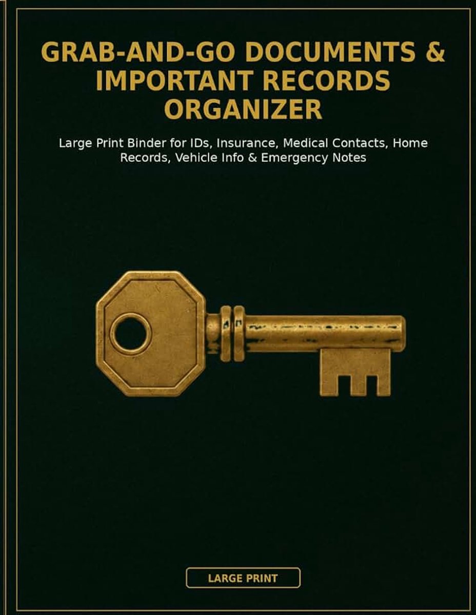 Documents & Important Records Organizer: Large Print Binder for IDs, Insurance, Medical Contacts, Home Records, Vehicle Info & Emergency Notes