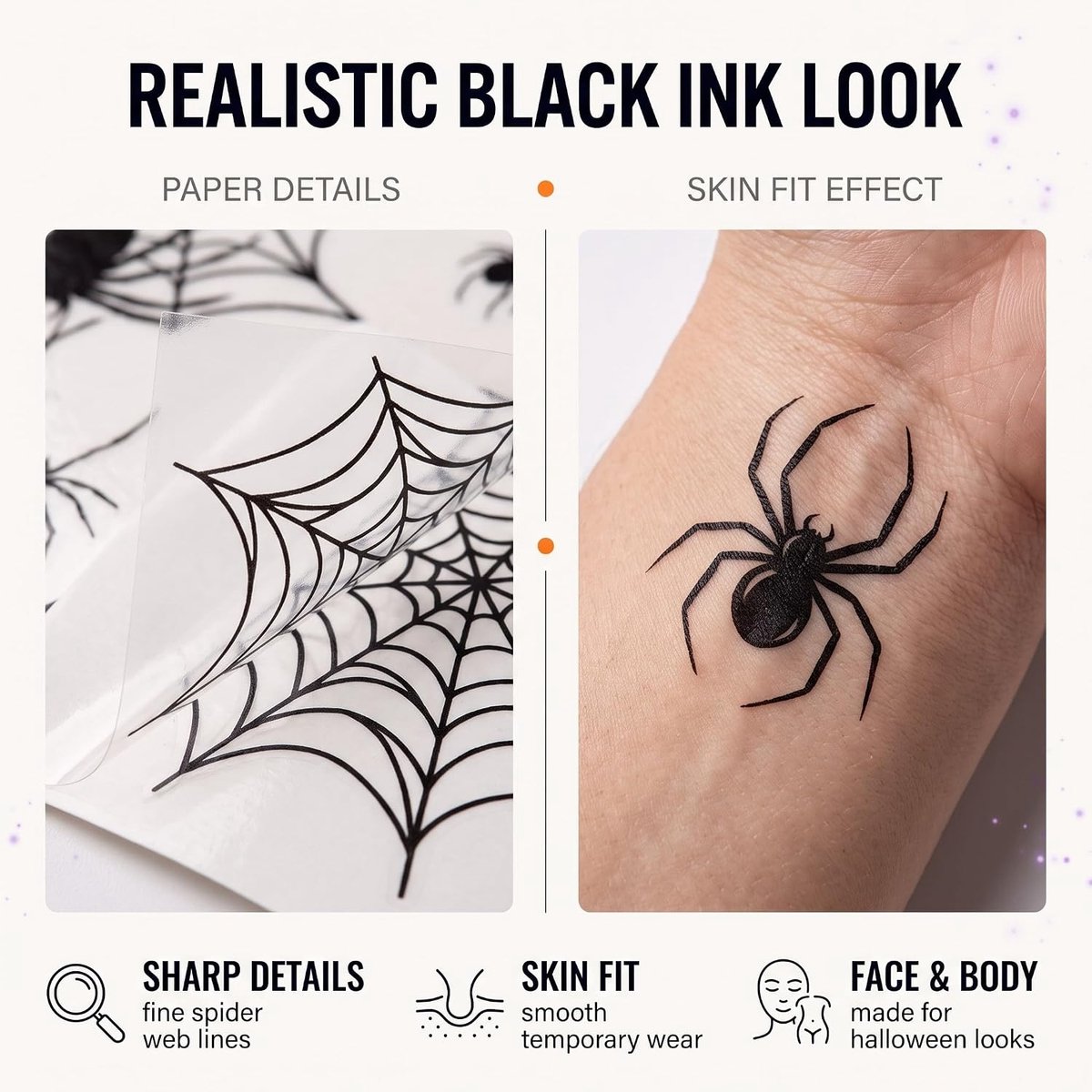 10 vellen Halloween-tatoeages, spinnen, realistische spinnentatoeages, tijdelijke tatoeages voor gezicht en lichaam, griezelige Halloween-decoratie en kostuumaccessoires voor kinderen en