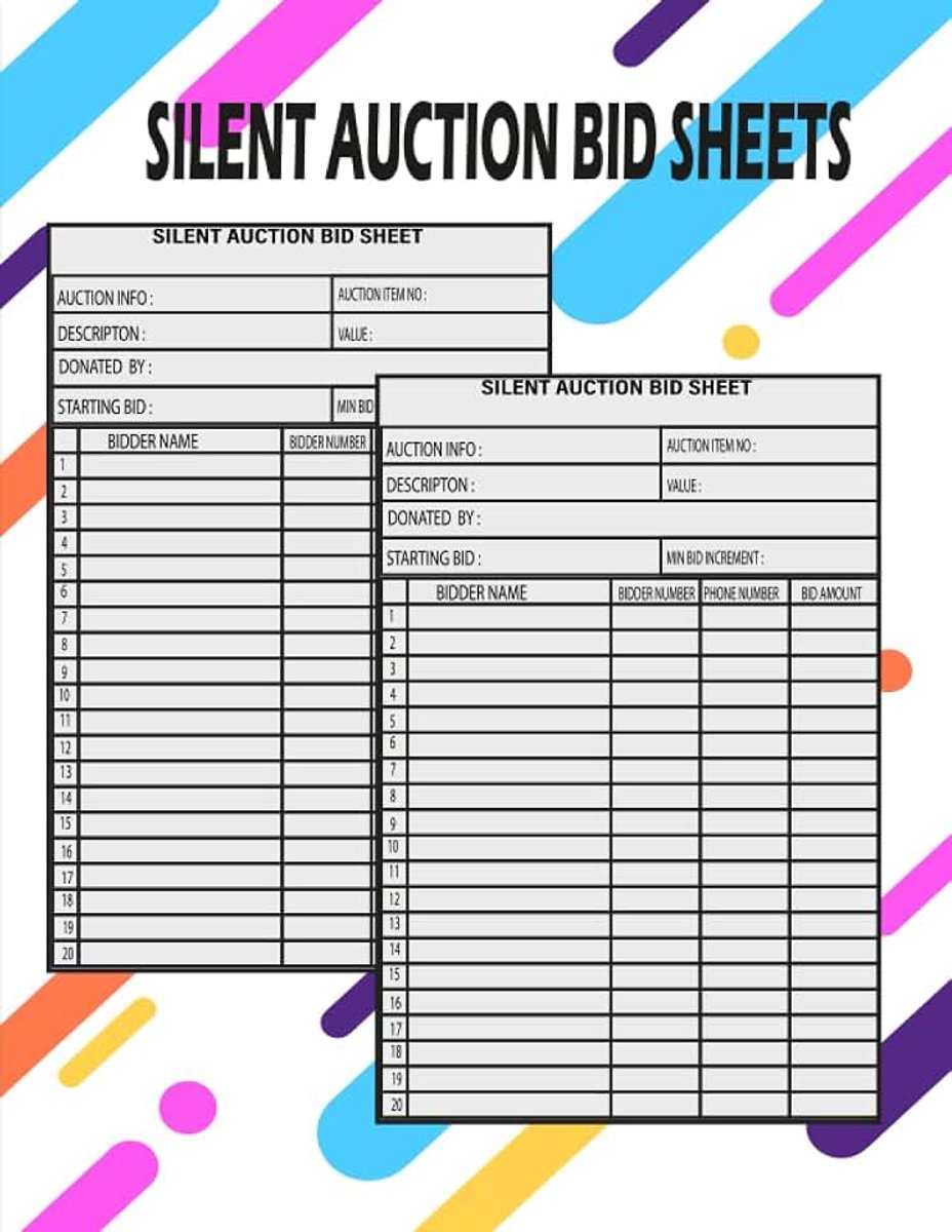Silent Auction Bid Sheets: Bid paper for all items auctioned, to collect and track donations, 100 Pages