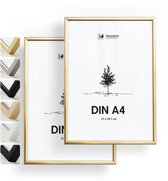 Heimlich Fotolijsten A4 (21x29,7 cm) Set van 2 - Metaal Goud - Staand en Wandhangend - Onbreekbaar Kunststof Glas