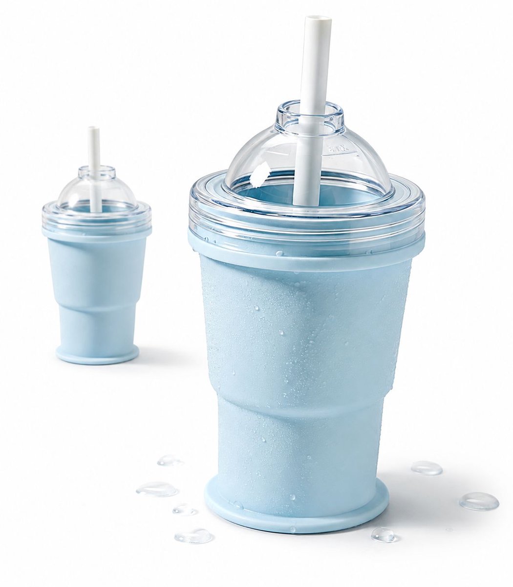 VHV - IJsblokjesvormen - Portable 2-in-1 Collapsible Silicone Ice Ball Maker Cup - 2 set - Foldable Ice Hockey Cup - Vouw om te schakelen tussen twee modi: ijs maken en drinken - Bol ijsblokjesvorm met rietje