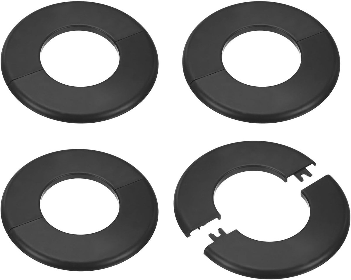4-Pack Muursplitflens, voor 6,35 cm/63mm OD Pijp ABS Escutcheon Plate Ronde Zelfklevende Sanitair Afdekplaten voor Waterpijp/Kraan [Zwart]