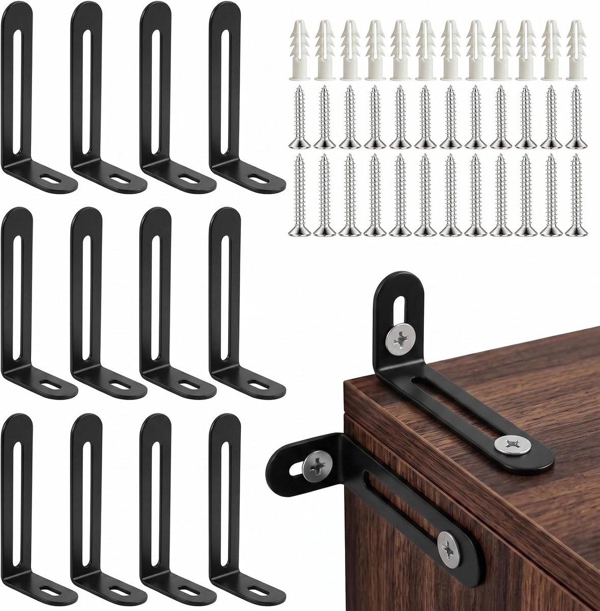 Kantelbeveiliging voor meubels, 12 stuks, zwart, voor thuis en