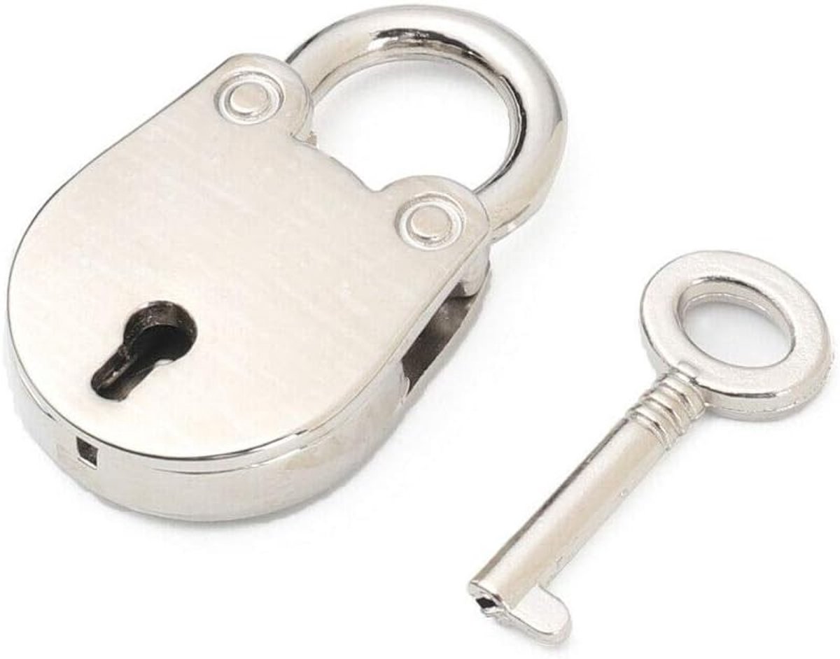 Klein Vintage Antiek Hangslot met Sleutel voor Sieraden, Opslagdozen en Dagboeken - Zilverkleurig