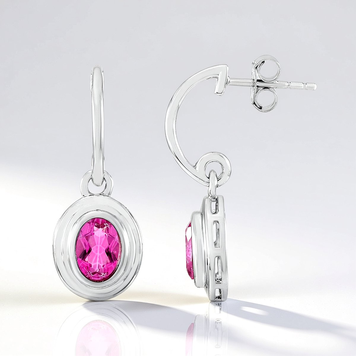 Cavill - Zilveren Oorbellen 925 Sterling Zilver - Roze Kwarts Ovaal 1,35ct - Bezelzetting - Elegante Oorstekers - Braziliaanse Kwartskristallen